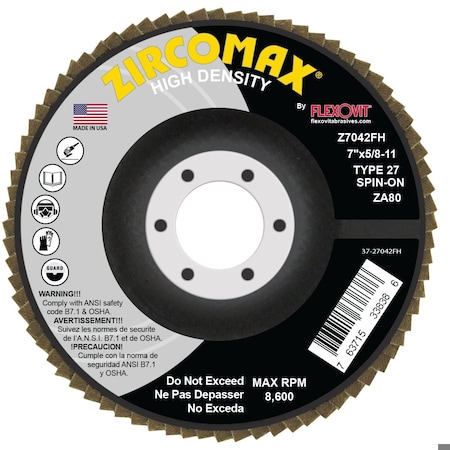 Flexovit FLAP DISC ZIRCOMAX 7inX5/8-11 ZA80 Z7042FH